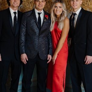 Skies Are Blue One Sleeve Red Satin Dress